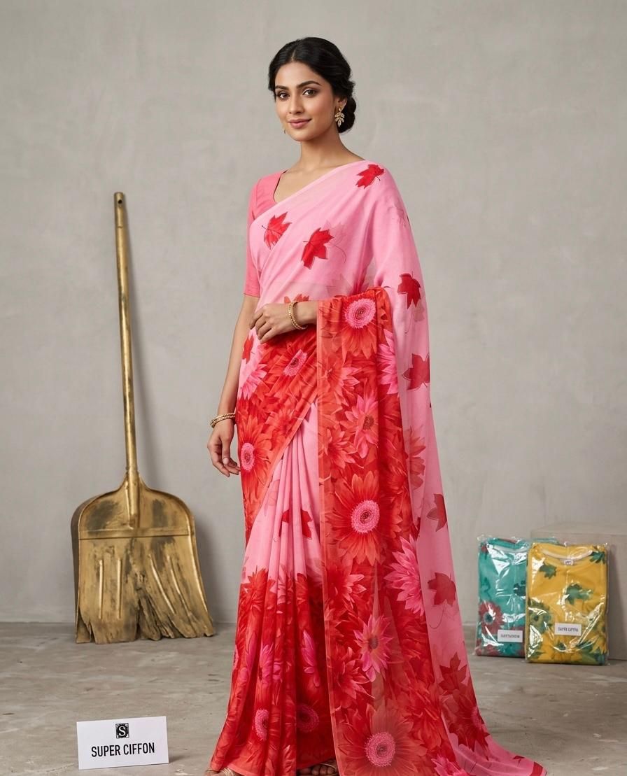 Leaf Print Soft Georgette Saree – Graceful & Nature-Inspired Elegance